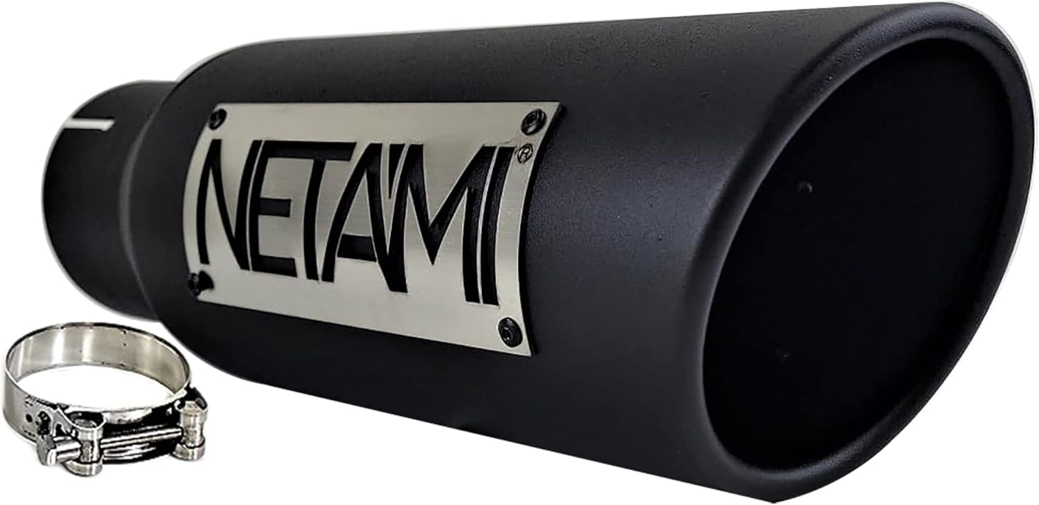 NETAMI 3" to 4" Exhaust Tip Stainless Steel Black Powder Coated Clamp-on 3" x 4" x 12" L
