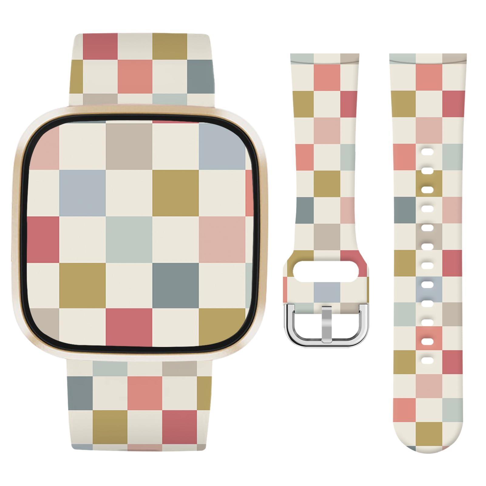 Vozehui Cute Checkered Strap Silicone Strap Compatible with Fitbit Versa 4 3/Sense/Sense 2,Soft Silicone Cute Replacement Straps for Women Men