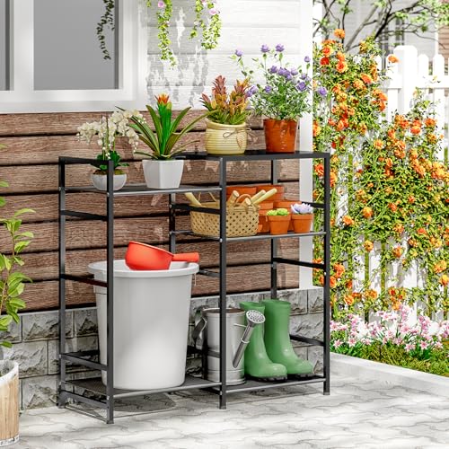 ThreeHio Kitchen Stand, Metal Storage Rack for Kitchen Storage, Heavy Duty kitchen Appliance Storage Shelving, Rack Organizer Shelf for Balcony Garden