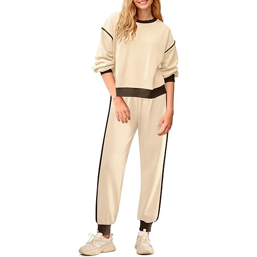 SHESHOW Fall Outfits for Women Colorblock Long Sleeve Tops High Waisted Jogger Pants Lounge Sets with Pockets S-XXL