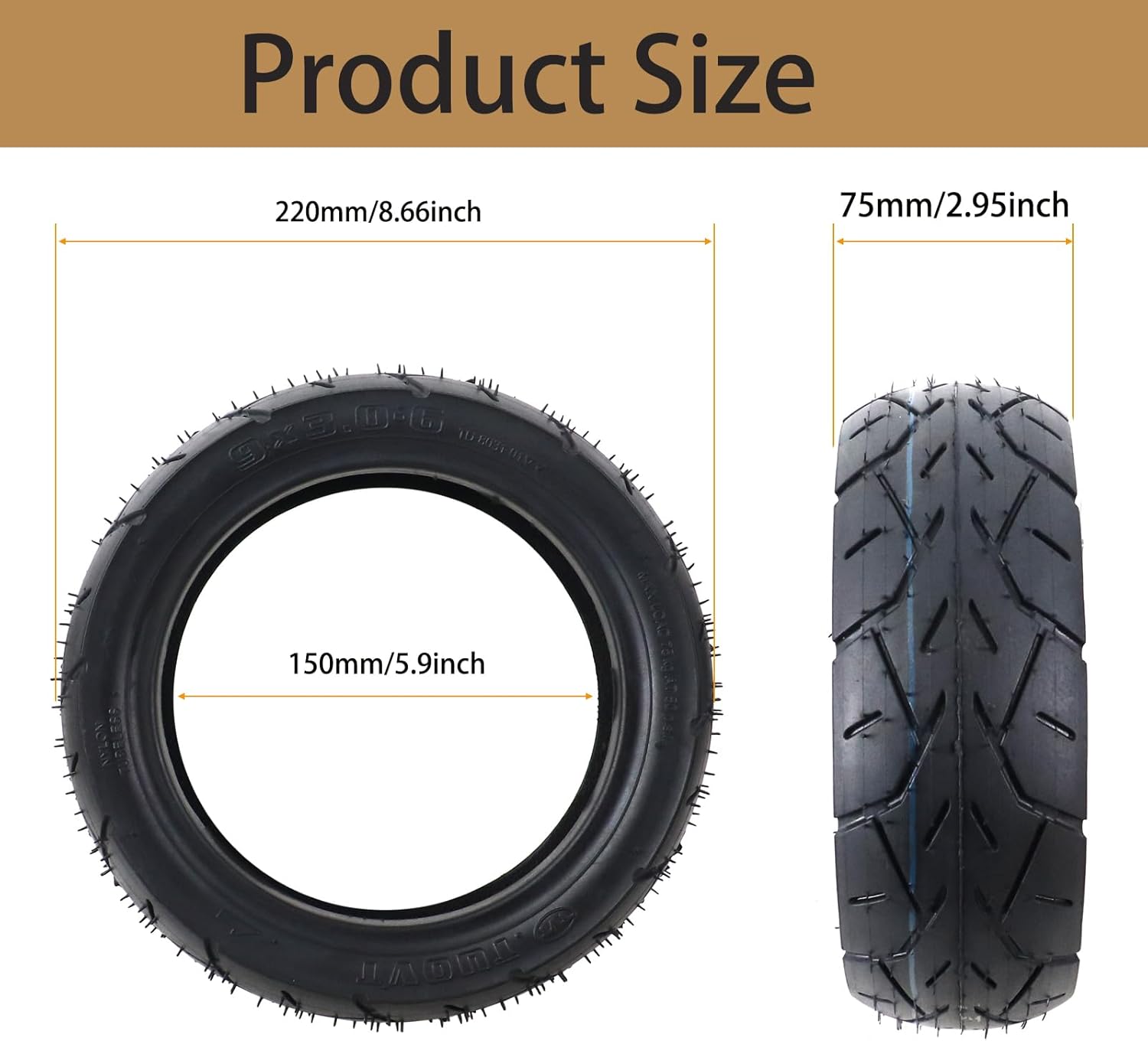 9x3.00-6 Scooter Tire, 9 * 3.0-6 Tubeless Tyre Scooter for Mobility Scooter POV Power Scooter Wheelchair Wider Electric Scooter Wheel Parts