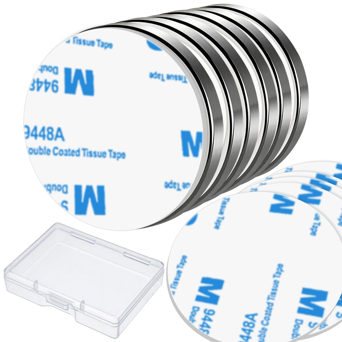 Imanes de Neodimio Fuertes 30 mm x 3 mm, 6 Piezas con Autoadhesivos y Caja de Almacenamiento