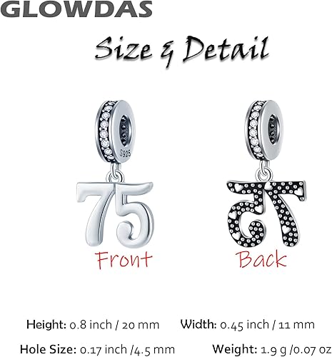 Miniatura 2 de GLOWDAS Dijes de cumpleaños de 10 a 25, 28, 30, 31, 33, 35, 36, 40, 45, 50, 55, 60, 65, 70, 75, 80, se adapta a brazaletecollar de aniversario