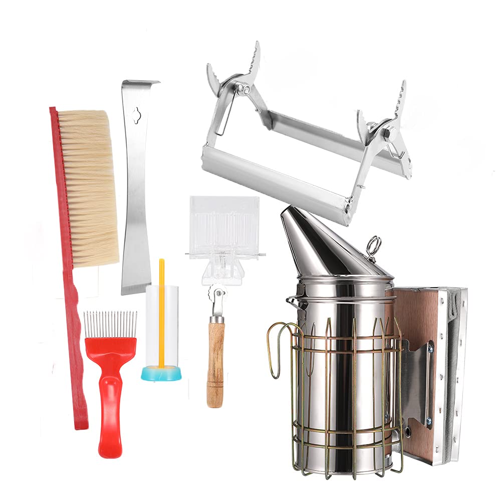 PEHUB8 Pcs Beekeeping Supplies Tool Kit, Original Beekeepers Bee Hive Kits, Honey Equipment Tools Set for Beekeeper Starter, Includes Uncapping Fork, Bees Brush, Frame Grip, Extracting Scraper, Bee F