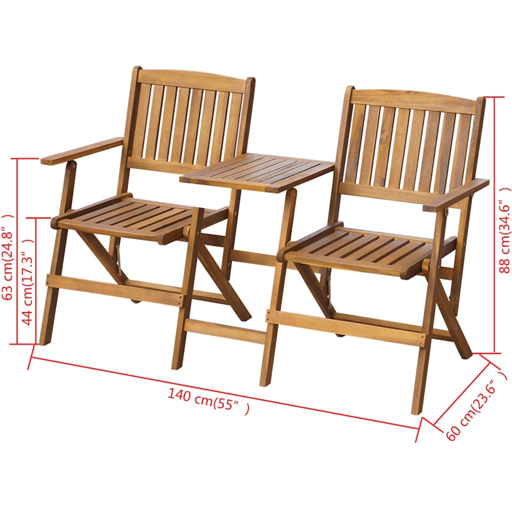 SYDE Banco Plegable Exterior con Mesa, Madera Acacia 140 cm | Para 2 Personas, Reposabrazos, Resistente a la Intemperie, Ideal Jardín y Terraza