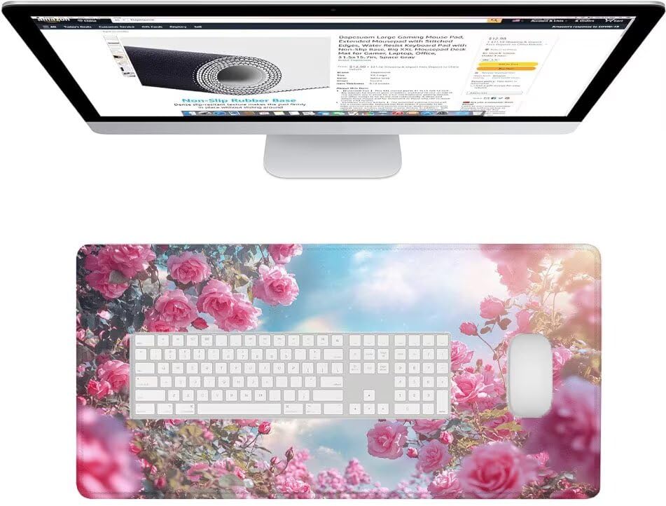 Tapis de souris fleur grand format pour bureau PC poétique - 3