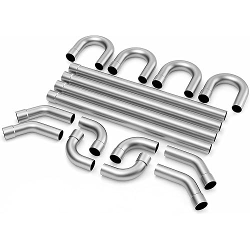 Universal 3'' Custom Exhaust Kit, 18 Gauge Mild Steel DIY Custom Exhaust Tubing Pipe, Straight Pipe & Mandrel Bend Pipe Kit, 16Pcs