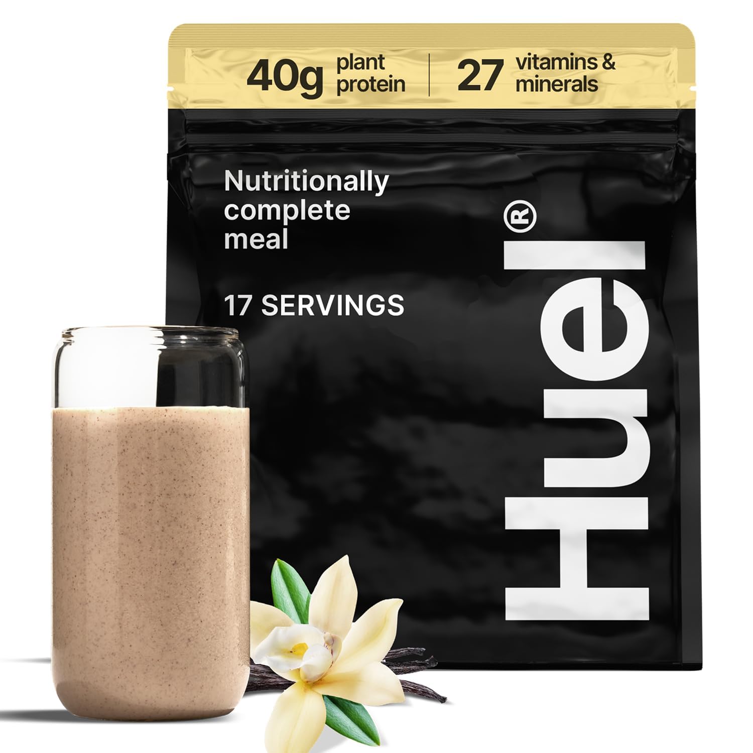 Huel Black Edition | Vanilla 40g Vegan Protein Powder | Nutritionally Complete Meal | 27 Vitamins and Minerals, Gluten Free | 17 Servings | Scoop not included to reduce plastic
