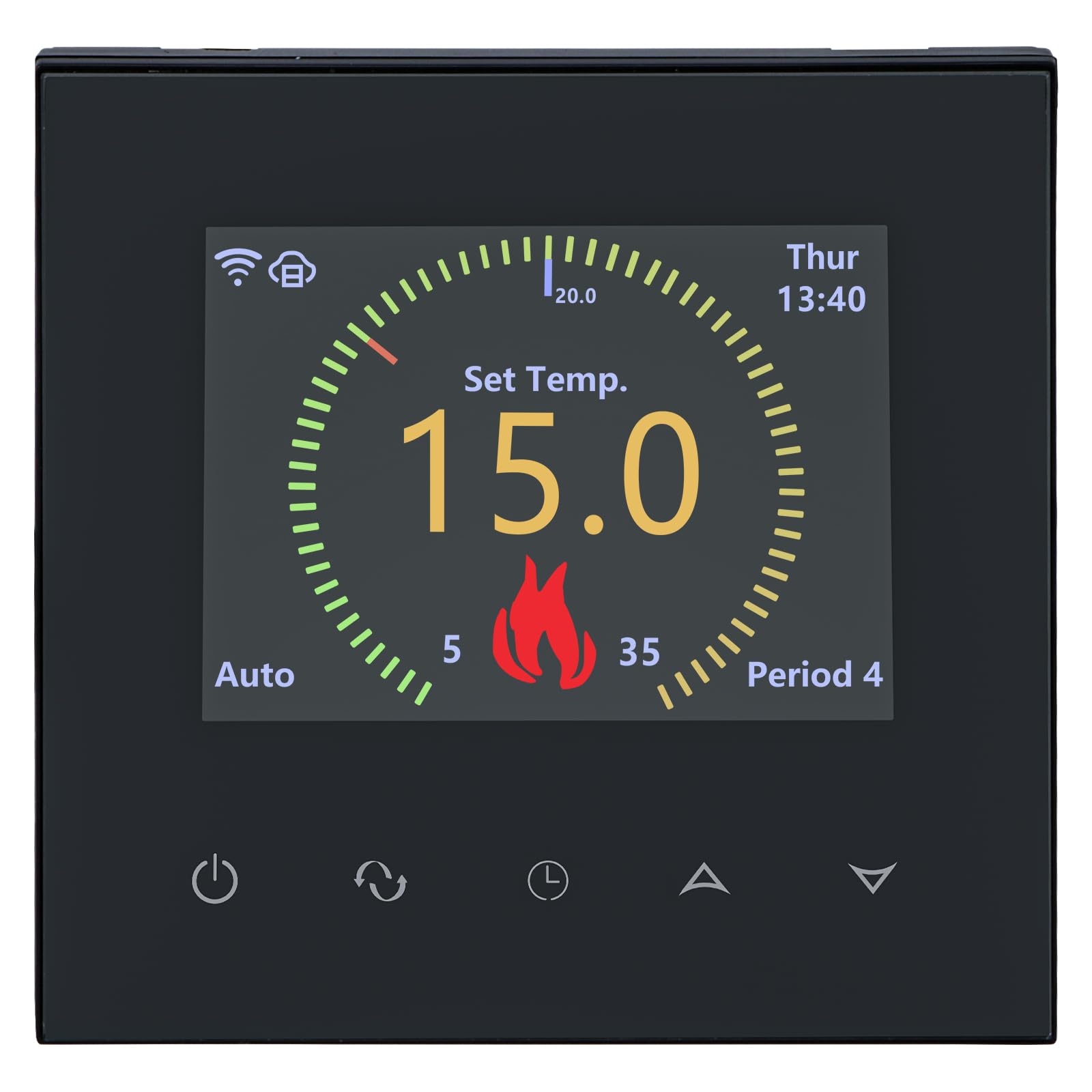 Wengart Termostato Smart WiFi per Riscaldamento a Pavimento ad Acqua, Display TFT a Colori da 2.4", 3A 230V, 6 Lingue (Italiano Incl.), Compatibile con Alexa e Google Home, App Tuya, Nero, WG380
