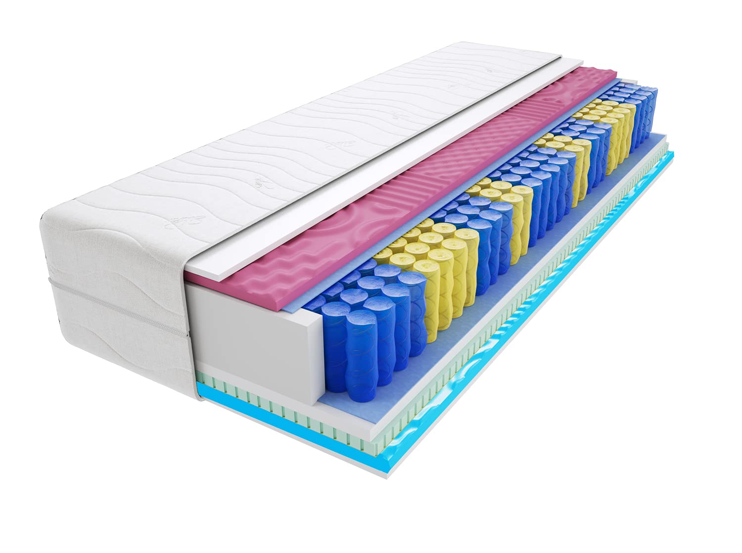 Matratze 180x200 cm Doppelmatratze, H3 Mittelfest Federkernmatratze, Taschenfederkernmatratze 27 cm Hoch Latex Profilierter Moletschaum Profilierter Visco Memory Hypoallergene Aria Max 2X Molet