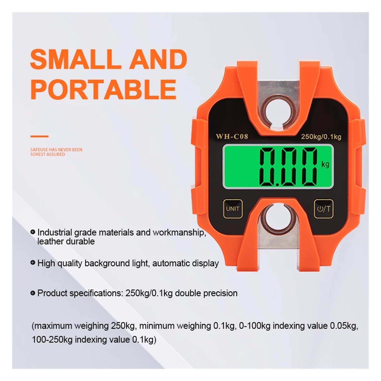 Bilancia digitale portatile sospesa 250 kg elettronica in acciaio inossidabile a gancio industriale mini ad alta precisione Strumenti di pesatura