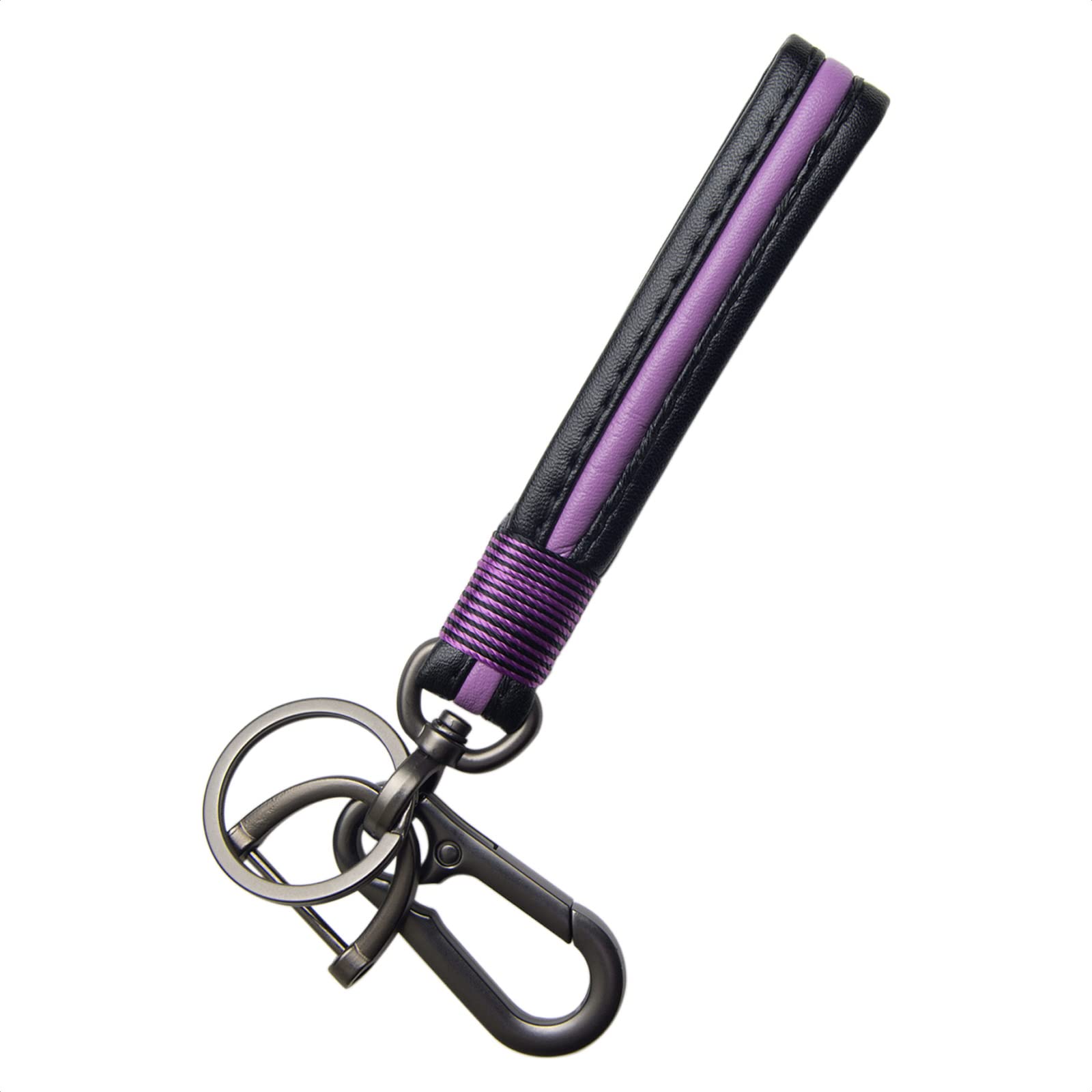 TANGSENPurple Black Leather Keychain Handmade Wrist Strap Fingerprint Resistant