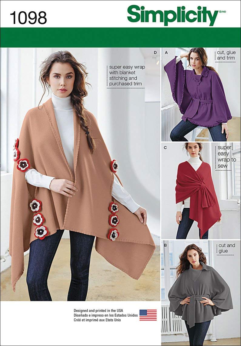 Simplicity 1098 Tamaño OS Tallas de Forro Polar Poncho y Wraps – Patrón de Costura