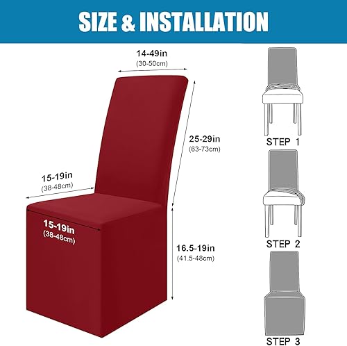 Miniatura 6 de smiry Juego de 4 fundas largas impermeables para sillas de comedor, suaves y elásticas, fundas para sillas de comedor con respaldo alto, color rojo