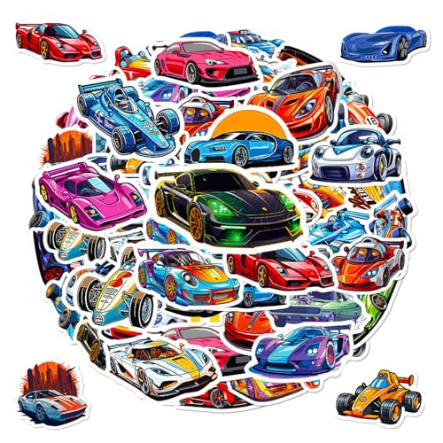 NYGGTYK 100 Autocollants De Course, Autocollants De Voiture De Dessin Animé pour Les Enfants, Autocollants Décoratifs De Guitare À Skate De Bricolage, Autocollants...