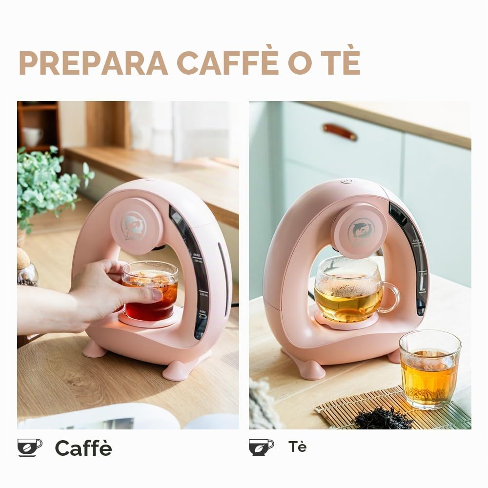 i Cafilas Coffee Maker per caffè macinato, Mini Q Americano 2-in-1 Coffee Brewer,mini One Cup Coffee Brewer/Tea Maker con filtro per caffè, Coffee Maker elettrico Mi ni, 120-240 ml, Rosa