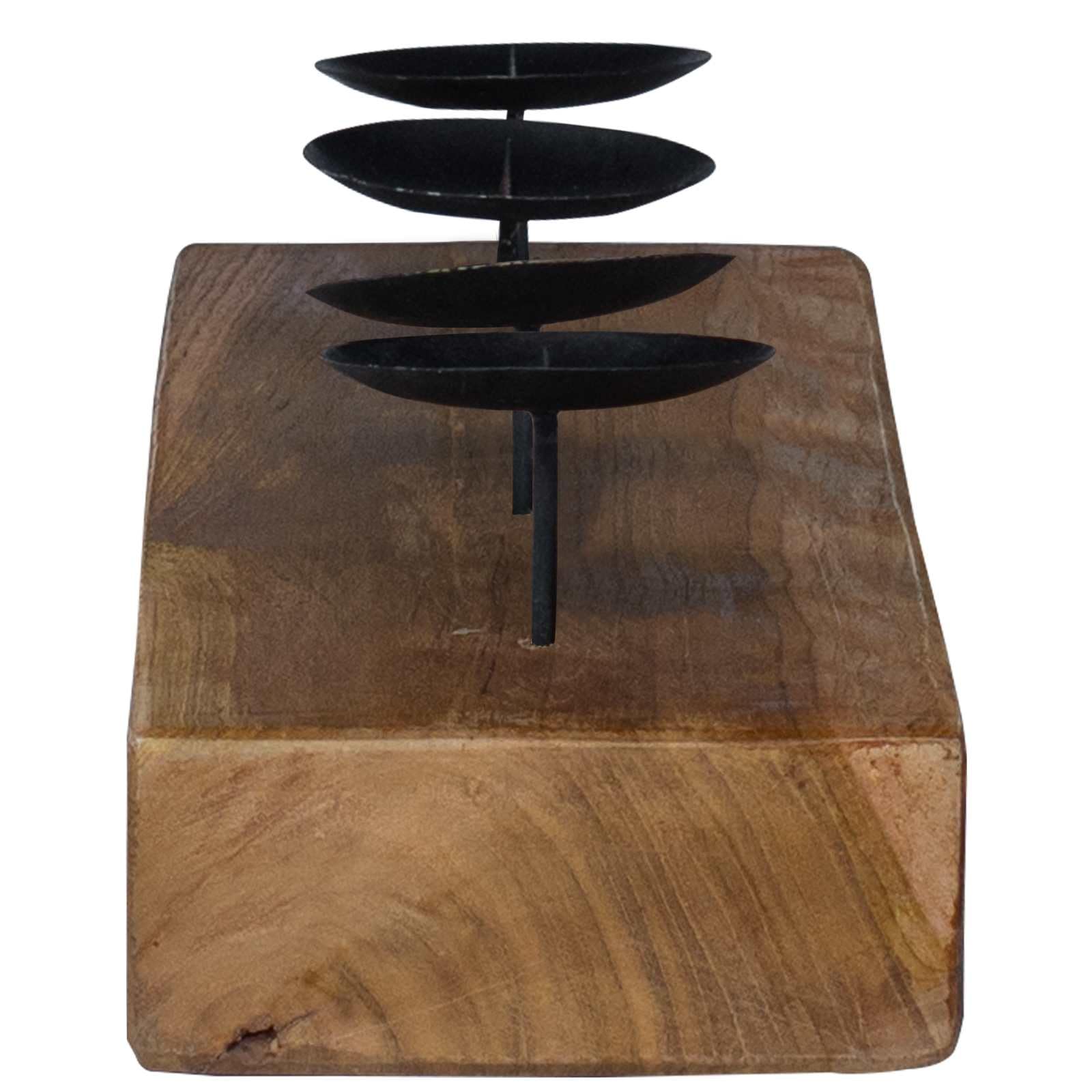 Portacandele in legno di teak massiccio, decorazione da tavolo rustica, per soggiorno, 50 x 15 x 10 cm