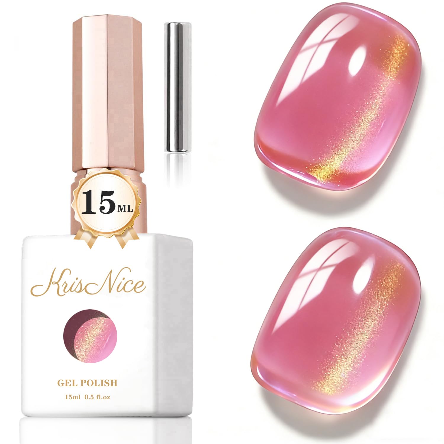 KRISNICE Jelly Glass Cat Eye Gel Polish with Magnet 15ML Holographic Glitter Shimmer Translucent Sheer Color Magnetic Nail Polish Salon DIY at Home (Sunny Red-MY041)