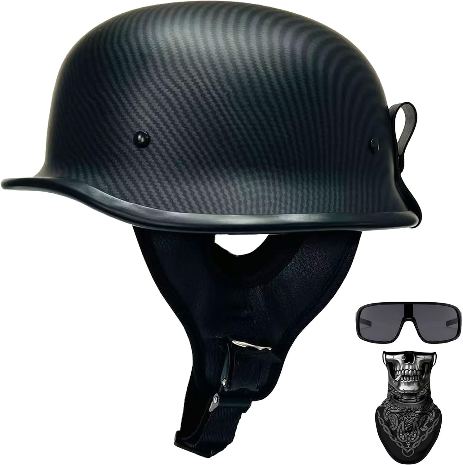 DOT Certified German Style Motorcycle Half Helmet, Vintage Open Face Carbon Fiber Pattern Retro Helmet for Men & Women, Lightweight Quick Release Helmet for Cruiser, Chopper, Scooter