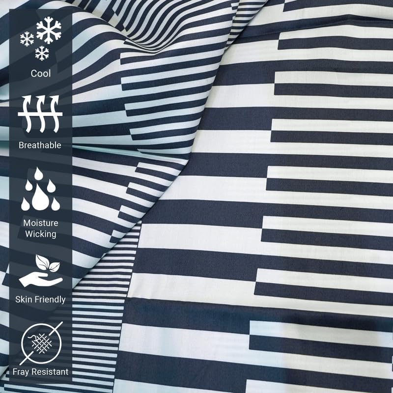 Miniatura 2 de Pizuna Funda de edredón tamaño individual de algodón con rayas en cascada azul marino, 400 hilos, 100% algodón de fibra larga, funda de edredón de