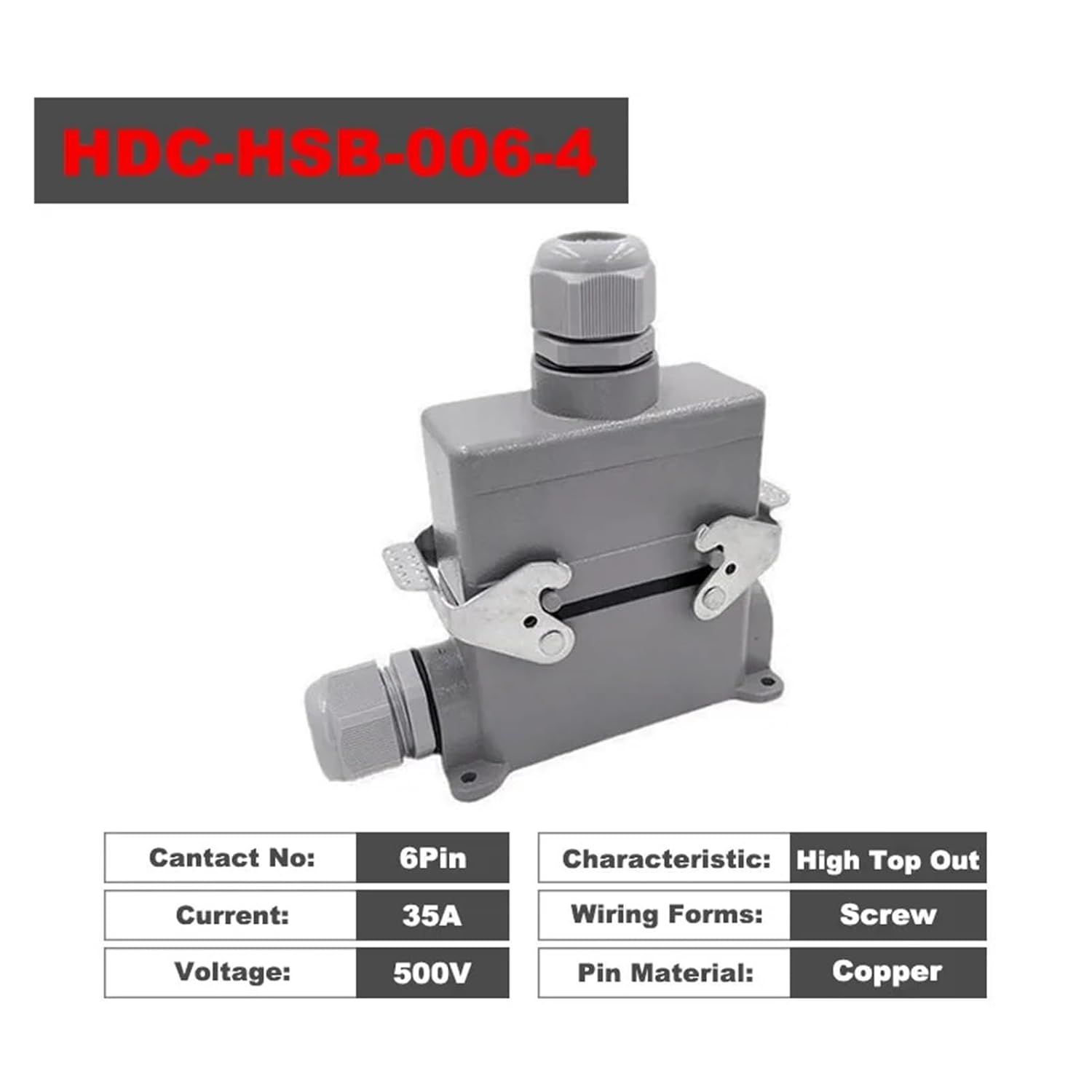 1pcs Heavy Duty 6 Pin Rectangular Connectors HDC-HSB-006-1/2/3/4 for Industrial Automation and Applications(Hdc-hsb-006-4)