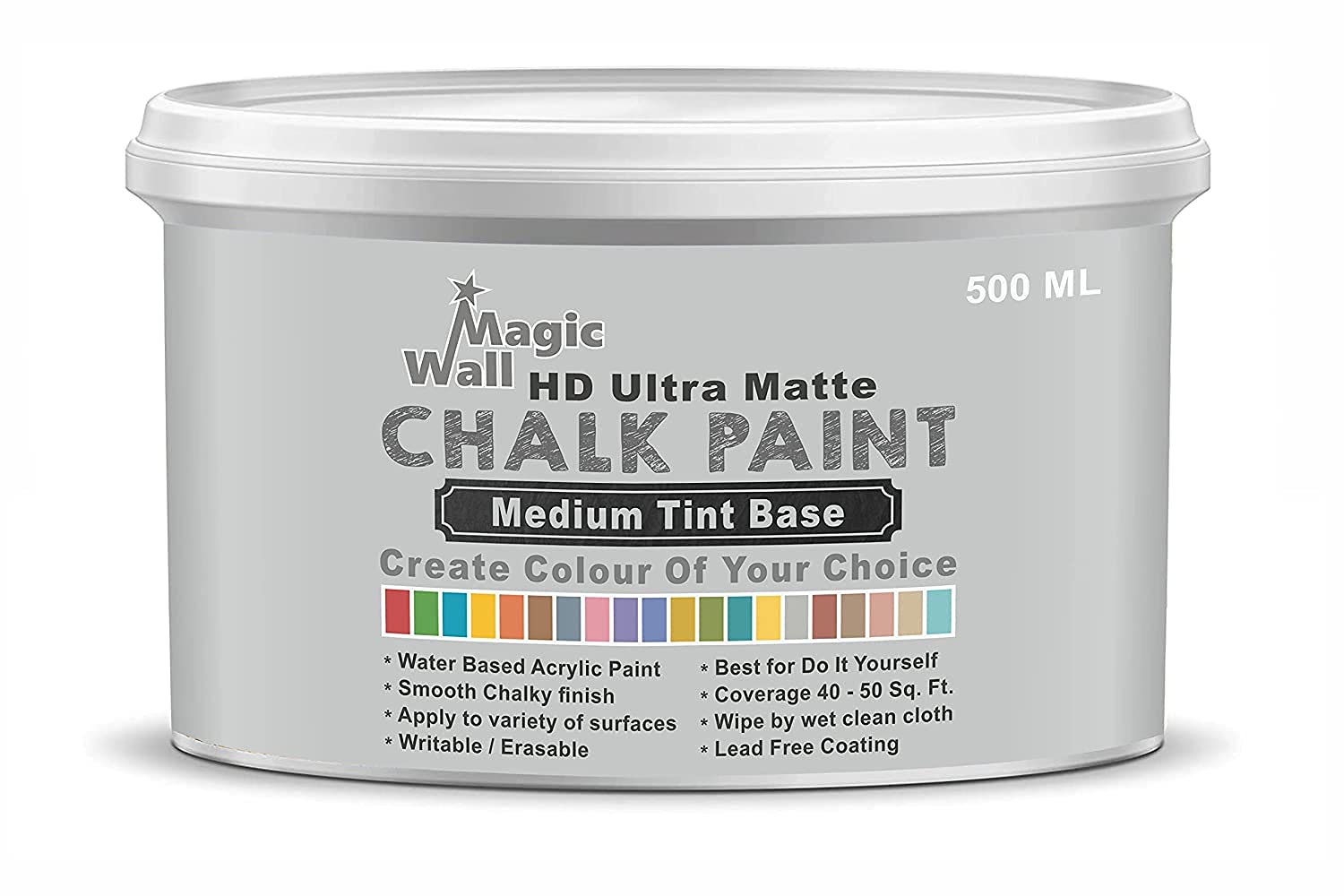 Chalk Paint Medium Colors | 500 ML - Matt Finish | Water Base Acrylic Paint | Coverage : 25 to 50 Sq. Ft. | Apply on Surfaces Like Walls, Boards, Furniture & Home Decor Products. (Medium Tint Base) (B09CMJ8WB6) Amazon Price History, Amazon Price Tracker