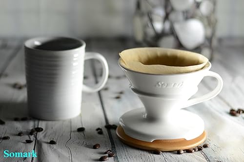 Miniatura 3 de Juego de gotero de café con forma de V #2 de cerámica + bandeja de goteo (bandeja de madera)