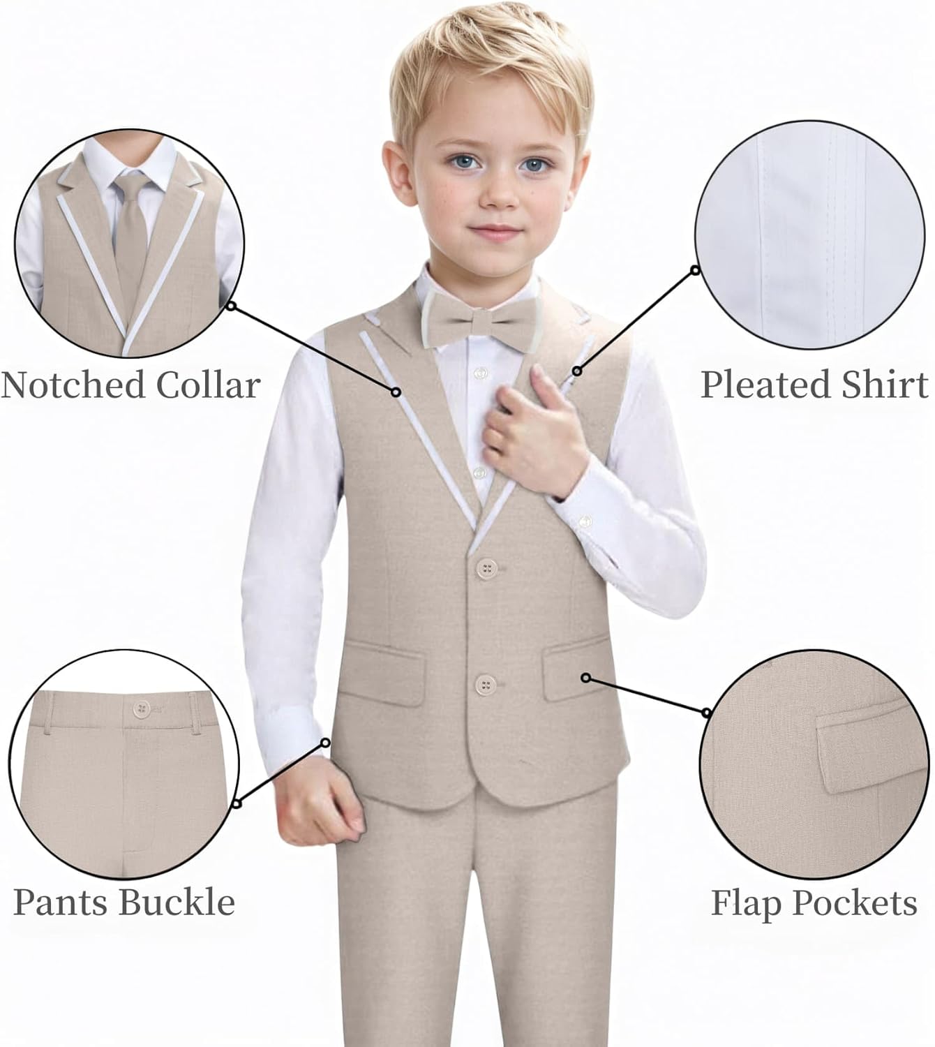 DOISPON Boys Suit Kids Tuxedo Slim Fit 5 Pcs Shirt Vest Pants Set for Teens Dress Clothes Wedding Outfit with Tie and Bow Tie - Image 5