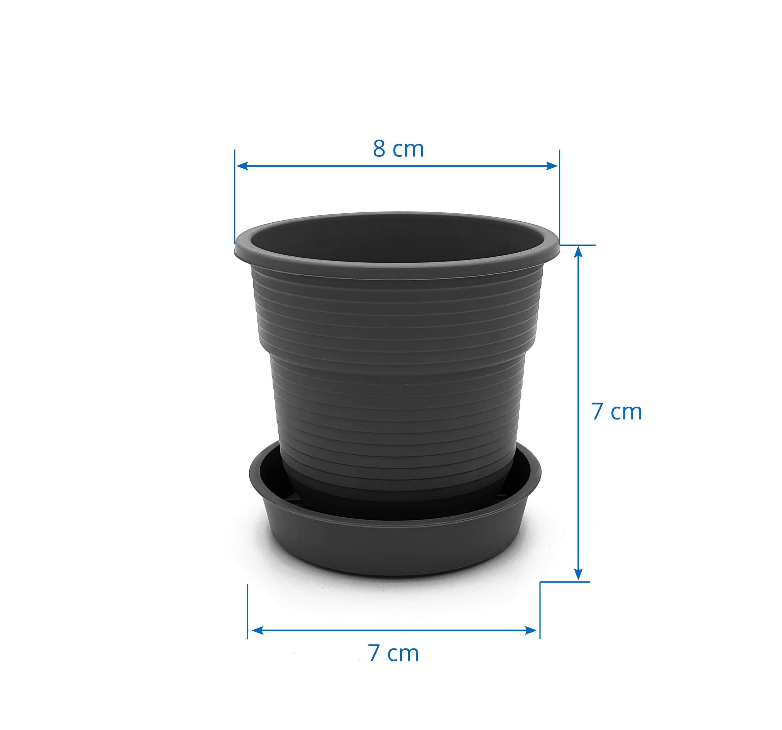 Plastard Anzuchttöpfe ⌀ 8 cm 100 Stück mit Untersetzer & Kokoserde Saattopf | Witterungs- UV & frostbeständig, Indoor & Outdoor Pflanztöpfe, klein & robust, ideal für Mini-Gewächshaus, ideale Anzuchtset
