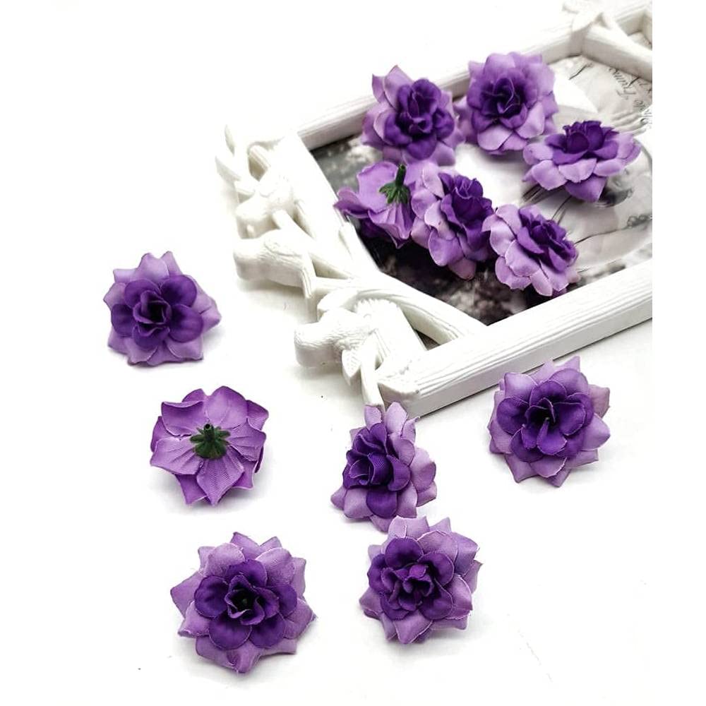 SATYAM KRAFT 12 Pcs Artificial Eden Rose Flower Heads | Fabric Fake Roses for Home Decoration, Mandir Pooja, Wedding, DIY Craft & Cake Decoration, Floral Arrangements (Purple, 4 cm)
