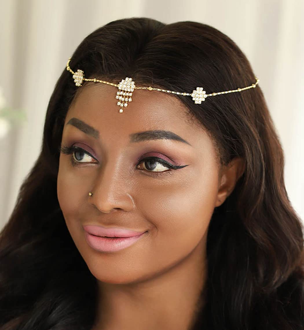 Unsutuo Rhinestone Head Chain Bridal Head Chain Jewelry