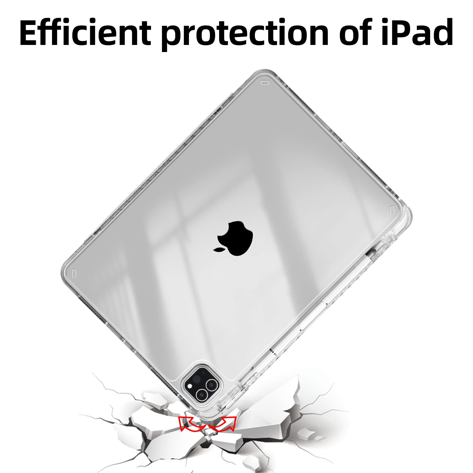 Étui IPad Pro 11" Transparent Rose - Porte-Stylo, Protection Antichoc, Veille Automatique - 11