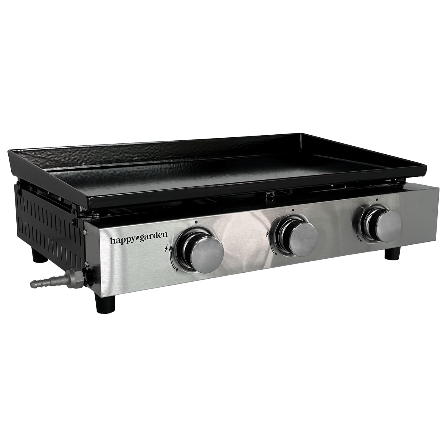 Happy Garden Plancha Gaz MÉRIDA - 3 Brûleurs 6 KW Butane/​Propane - Plaque en Acier Émaillé de 60 cm x 35 cm, Black