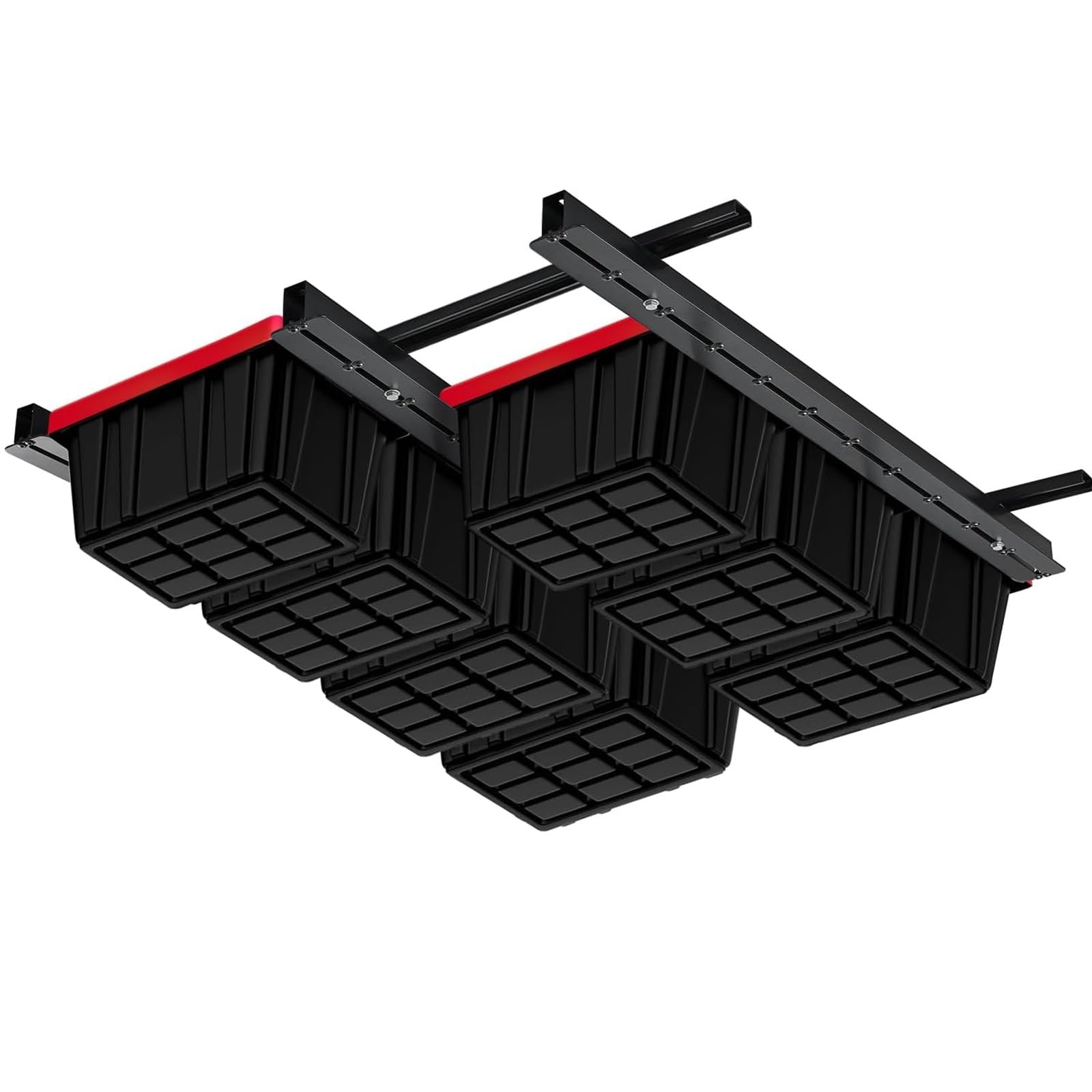 Gr8 Home Black Metal Adjustable Overhead Storage Utility Bin Rack Brackets Garage Ceiling Tote Box Container Organiser Support Rails Shelving System Holds Upto 8 Containers (Containers Not Included)