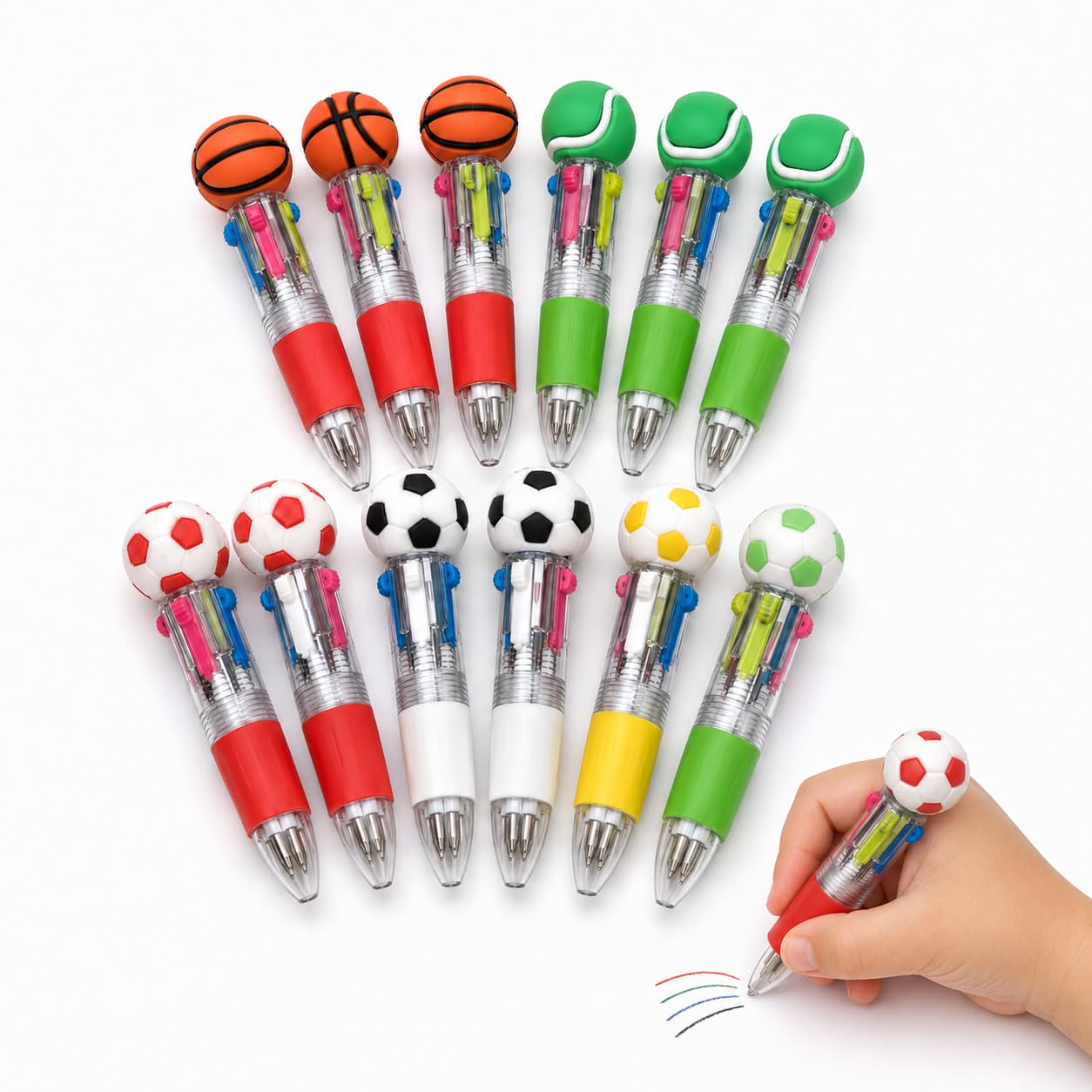 12 Pack Sports Party Favors, 4-in-1 Multicolor Sports Ball Pens Bulk — image 1
