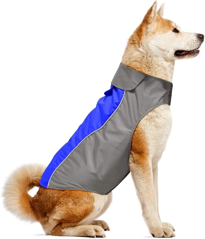 Capa de Chuva para Cães VIZPET Impermeável com Forro de Fleece e Faixas Refletivas Azul-L