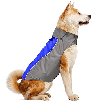 VIZPET Dog Raincoat and Reflective Dog Jacket Sport Vest, Warm and Comfortable Clothes - 6 for Small Medium Large Dogs (Blue-M)