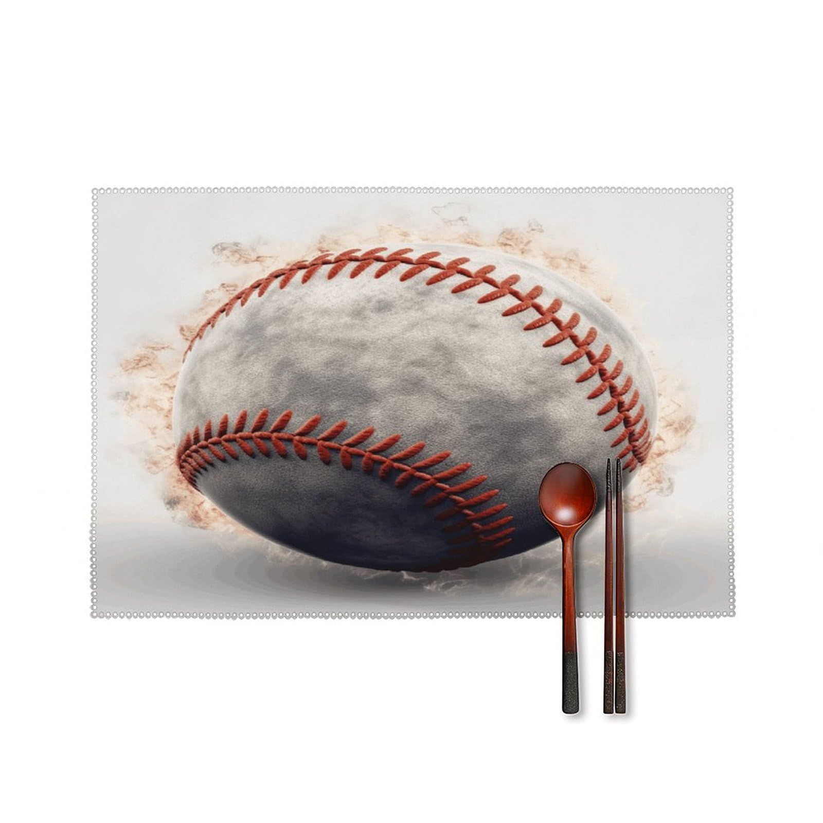 Baseball Placemats Set of 4 Canvas Washable Cloth Place Mats Wipeable Heat Resistant Table Mats Elegant Cloth Placemat for Kitchen Dinning Party Table Decor 12" X 18"