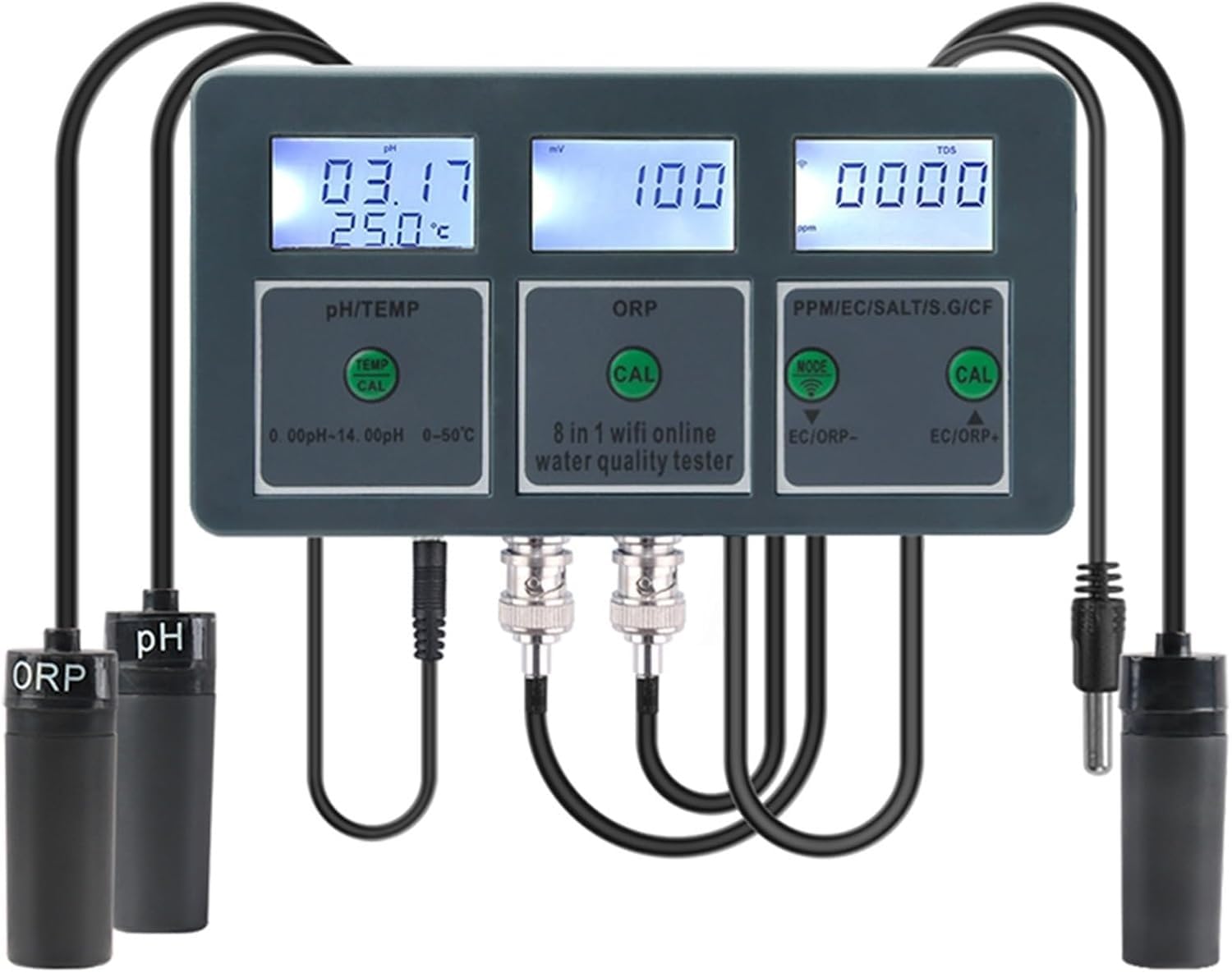 Inteligentny monitor jakości wody WiFi, inteligentny monitor ścienny Tuya, tester pH/EC/TDS/soli/sG/CF/ORP/temp. Do stosowania w źródłach wody, akwariach i hydroponice