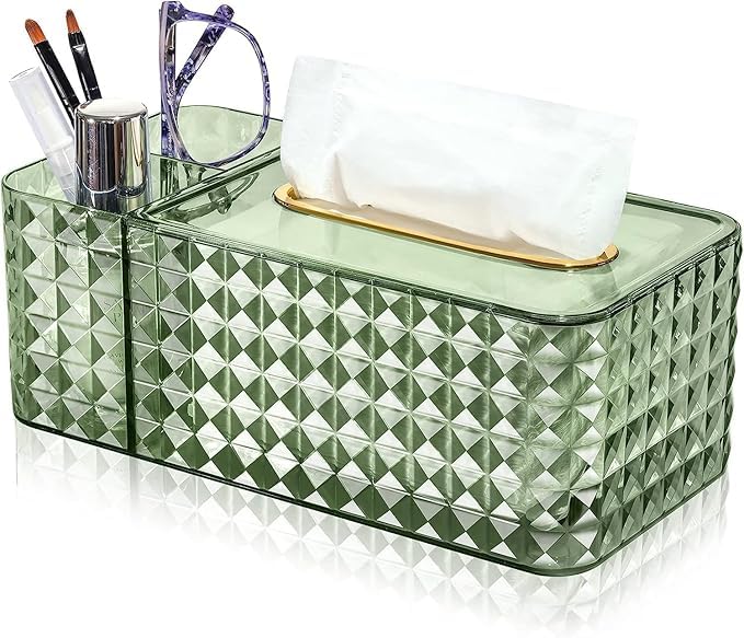 Tissue Box Cover Rectangle,Tissue Holder Napkin Dispenser for Bathroom Bedroom Living Room Office Clear Stand Makeup Vanity Rectangular Plastic Tissue Box (Green)-picture-15