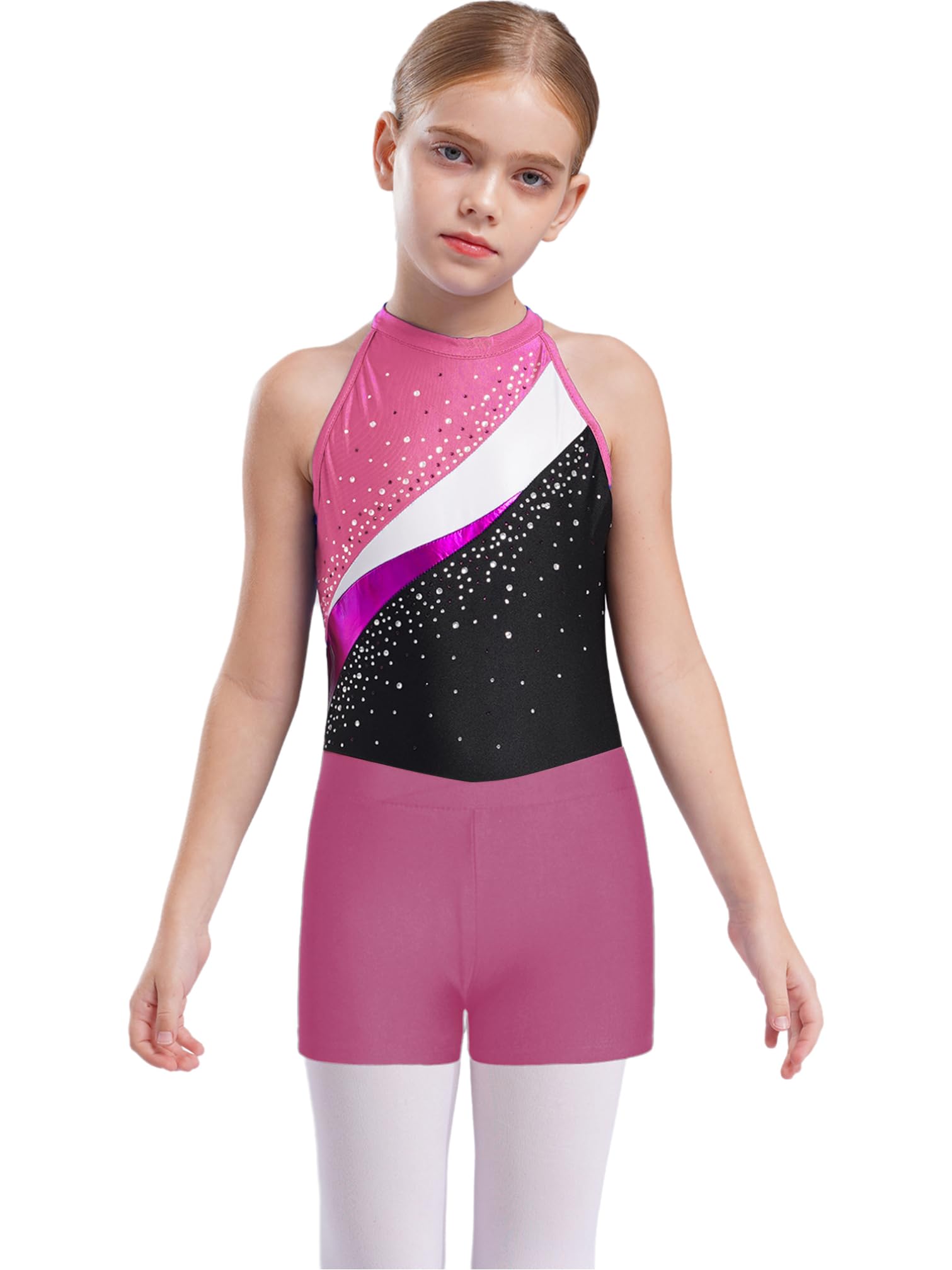iiniim Bambina Body Ginnastica Artistica con Senza Maniche e Pantaloncino Body Danza Ritmica Costume Balletto Bambina
