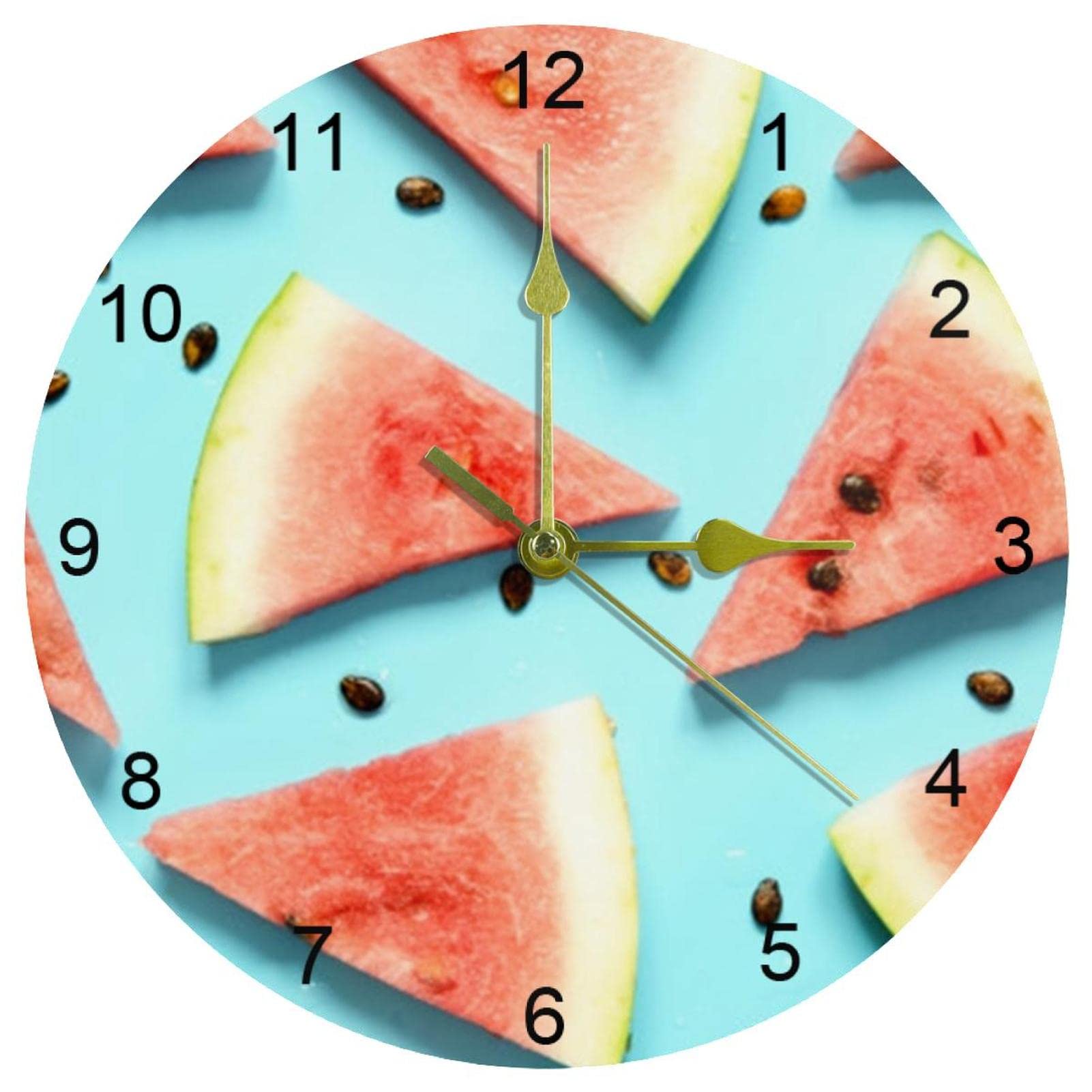 Horloge murale ronde pastèque avec chiffres arabes pour décoration maison