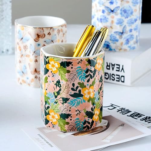 Miniatura 3 de Soporte de cerámica para bolígrafo para escritorio, lindo soporte de flores, lápices, ollas, organizador de escritorio, soporte para brochas de