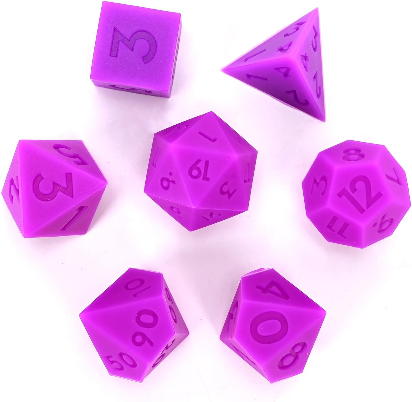 Silicone Dice, DND7PCS Piece Silicone Dice Set, with Flannelette Bag Storage Box, Suitable for Dungeons & Dragons Role-Playing and Board Games. (Purple)