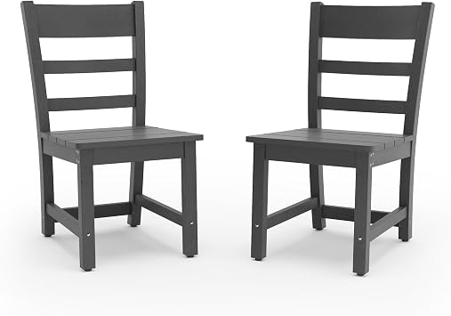 Cozyman Armless Outdoor Dining Chairs Set of 2, All Weather Resistant HDPS Patio Dining Chairs, Classic Dining Chair Support 350 LBS, for Outdoor Indoor, Lawn, Garden, Backyard, Dark Gray