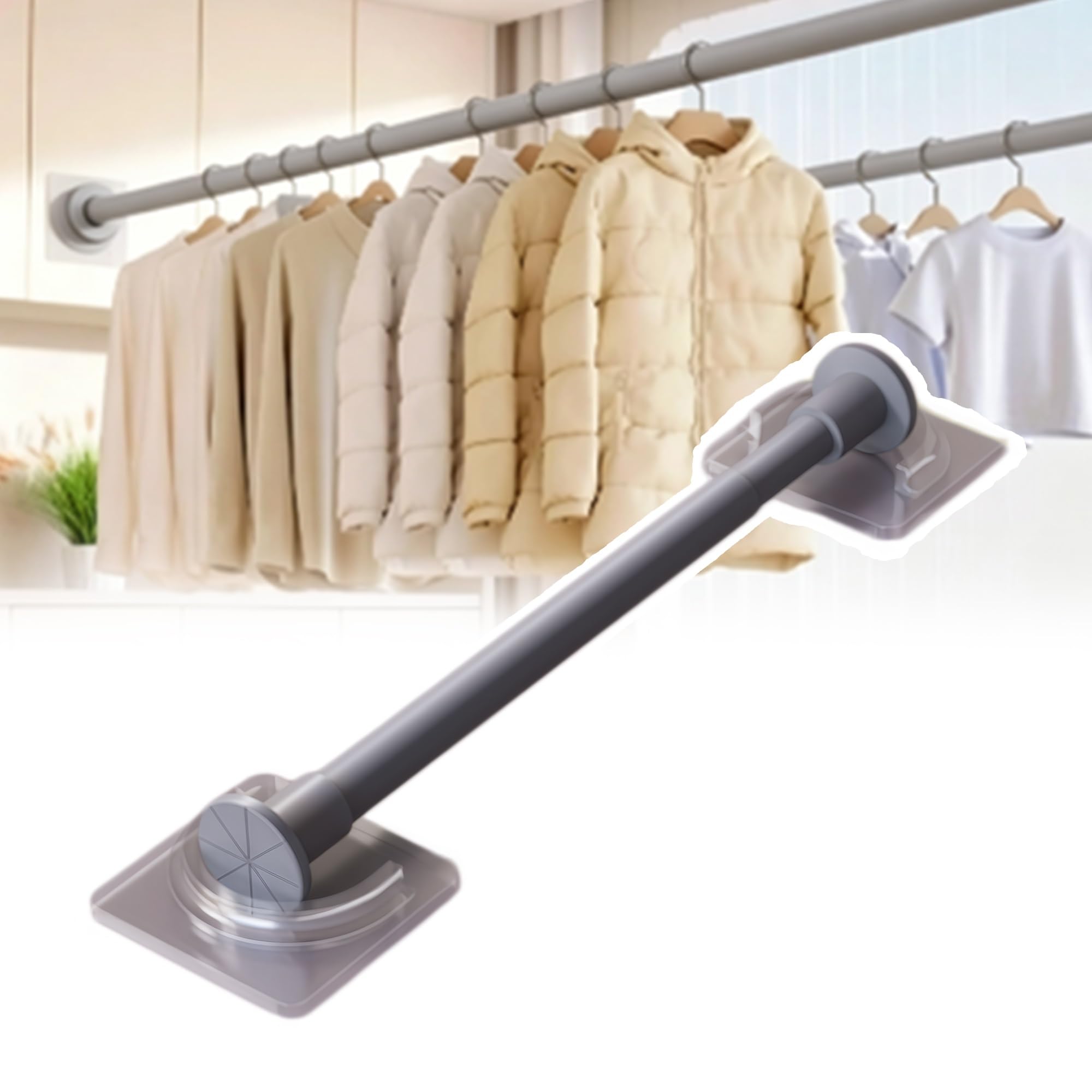 Corner Closet Rod Hanger, Curved Closet Bar for Hanging Clothes, No-Drilling Wardrobe Tube, Closets Pole Garment Storage Clothes Rack(Grey,1.3-2.2m/4.3-7.2ft)