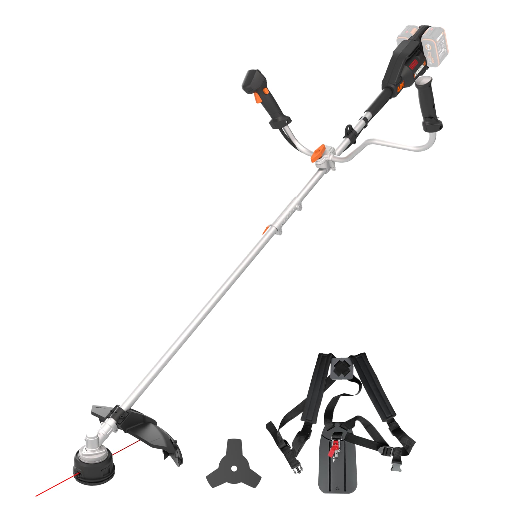 WORX WG084E.9 Akku-Sense 40V - Brushless Motor - 38 cm Trimmdurchmesser & 25,5 cm Messerdurchmesser - Zweihandgriff - Doppelfaden-System - leichtes & kompaktes Design - ohne Akku & Ladegerät