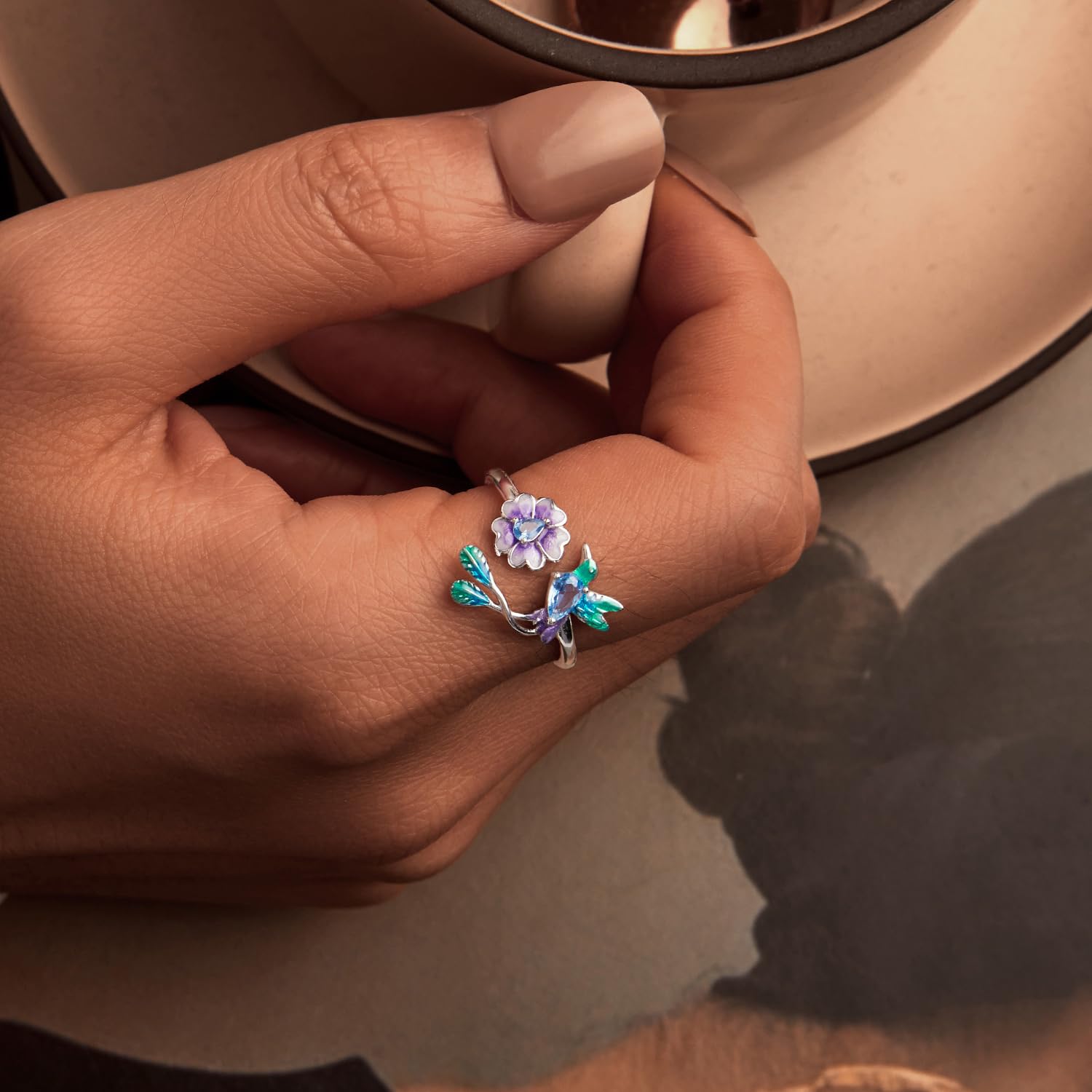 925 Sterling Silber Kolibri Sterling Silber Blau CZ Blumen Wickelring