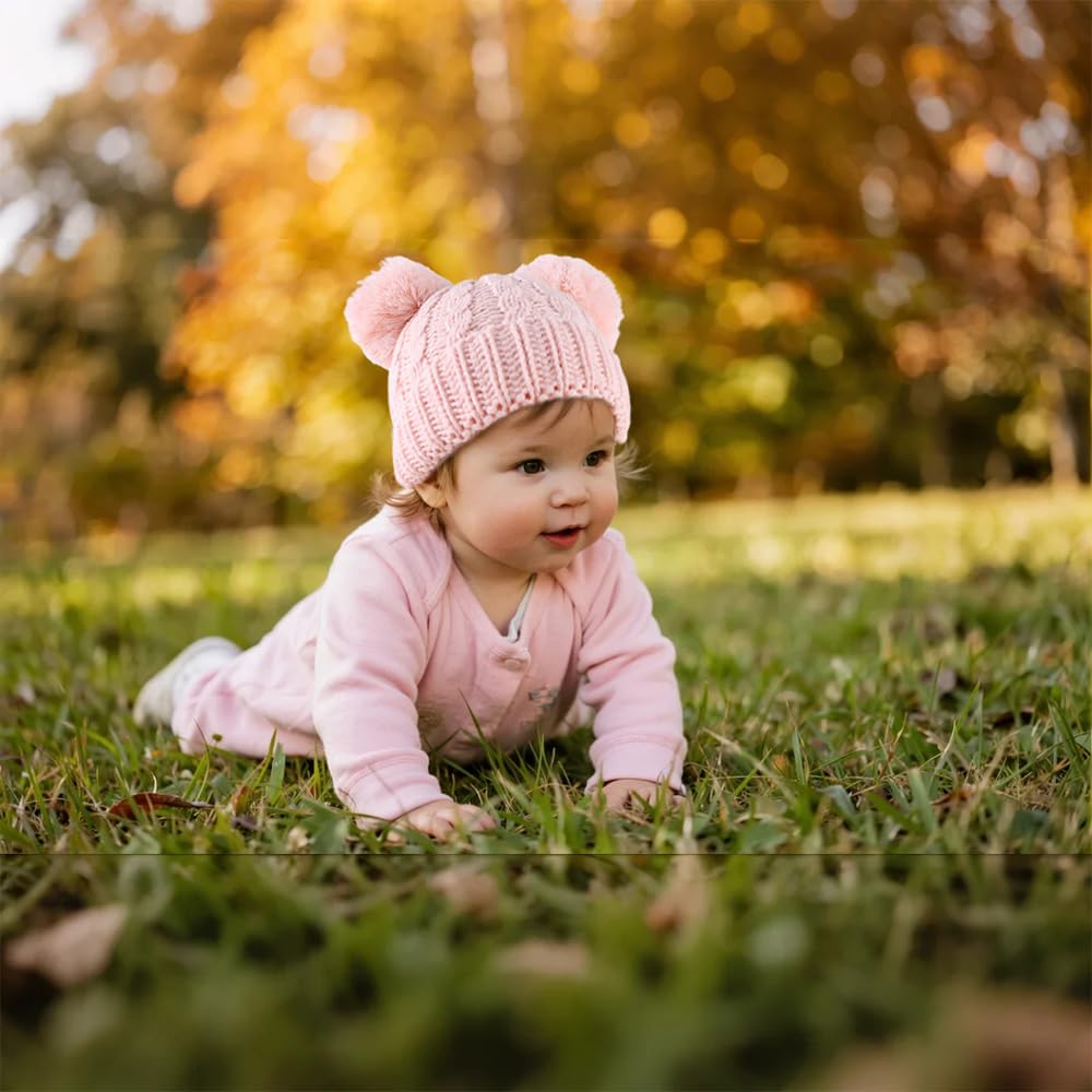 Yuoahcn Gorro de invierno para bebé con pompón, gorro de punto cálido para niños pequeños