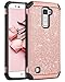 LG K10 Case, LG Premier LTE L62VL L61AL Case, BENTOBEN Sparkly Hybrid Hard Cover Laminated with Luxury Shiny Synthetic Leather Shockproof Protective Case for LG K10 MS428 K428SG Case, Rose Gold+Black